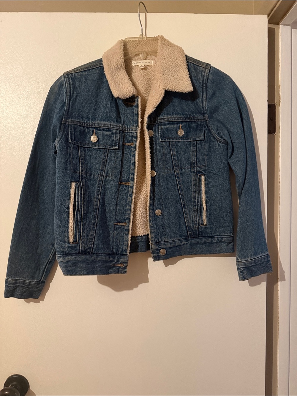Honey Punch Blue Denim Jacket with Cream Sherpa Lining